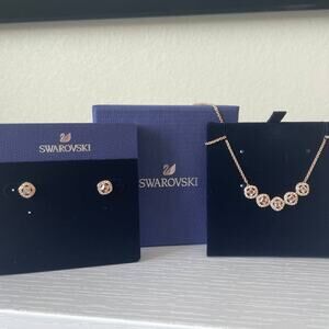 Swarovski Angelic Square Rose Gold Necklace and Matching Earrings Set